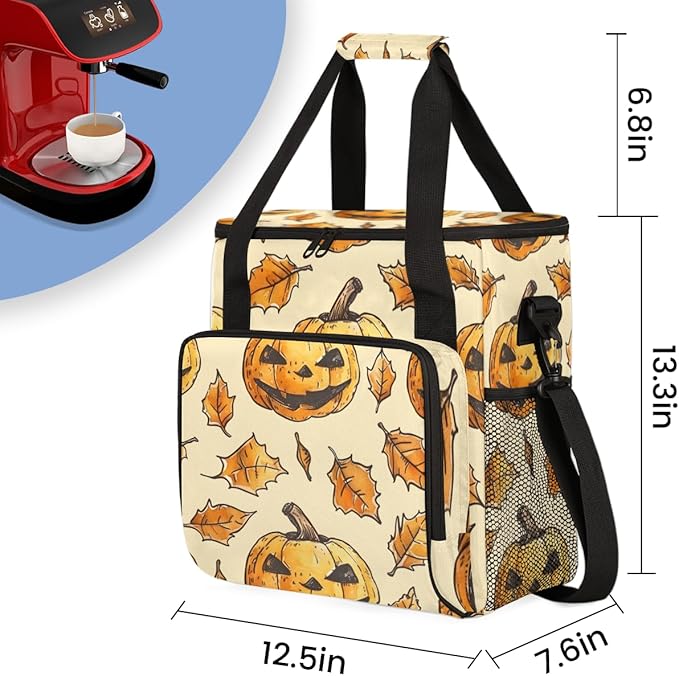 Halloween Pumpkin Coffee Maker Carrying Bag Mystical Pumpkin Travel Storage Bag Compatible with K-Mini or K-Mini Plus Single Serve Coffee Brewer Carrying Case with Multiple Pockets &amp Shoulder St