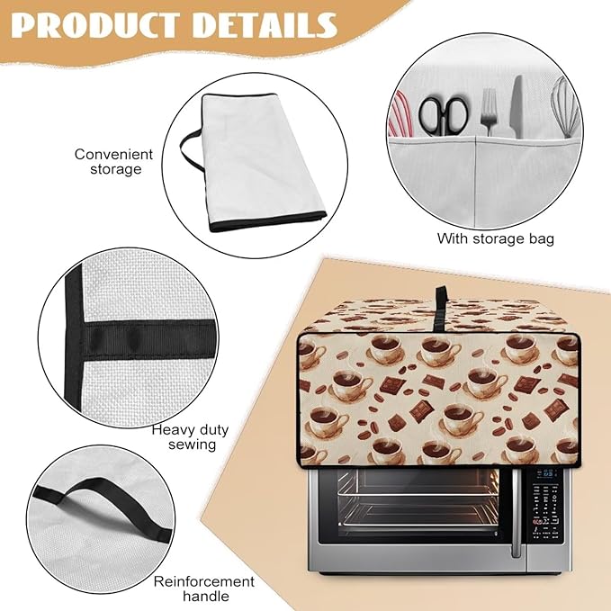 Convection Toaster Oven Cover with Storage Pockets Fits Machines Up to 18.5x14.5x9 Convection Toaster Oven Covers for Family Kitchen Essential Coffee Bean
