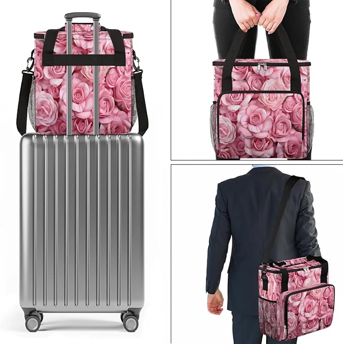 Charming Roses Coffee Maker Carrying Bag Compatible with K-Mini or K-Mini Plus Portable Single Cup Coffee Maker Case with Pockets for K Cup Pods