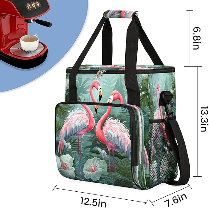 Flamingos Leaves Flowers Coffee Maker Carrying Bag for Keurig K-Mini or K-Mini Plus Storage Portable Coffee Maker Travel Bag