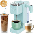 Single Serve Coffee Maker with Built-in Detachable Milk Frother Iced and Hot Coffee Machine for K Cup &amp Grounds 40oz Removable Water Reservoir 6 Cup Sizes Fits 7.3 Travel Mug Teal