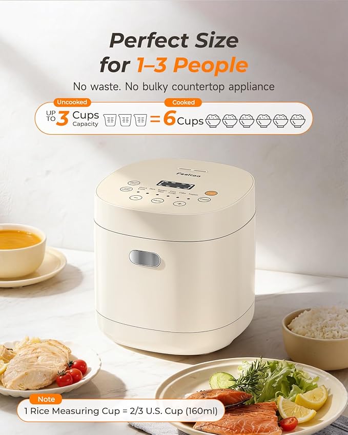 Feekaa Rice Cooker Small 3-Cup Uncooked / 6-Cup Cooked Compact Mini Rice Cooker Small Kitchen with Ceramic Coated Inner Pot Rice Maker with 6 Menu Options Low Temperature Cooking 12H Delay Timer