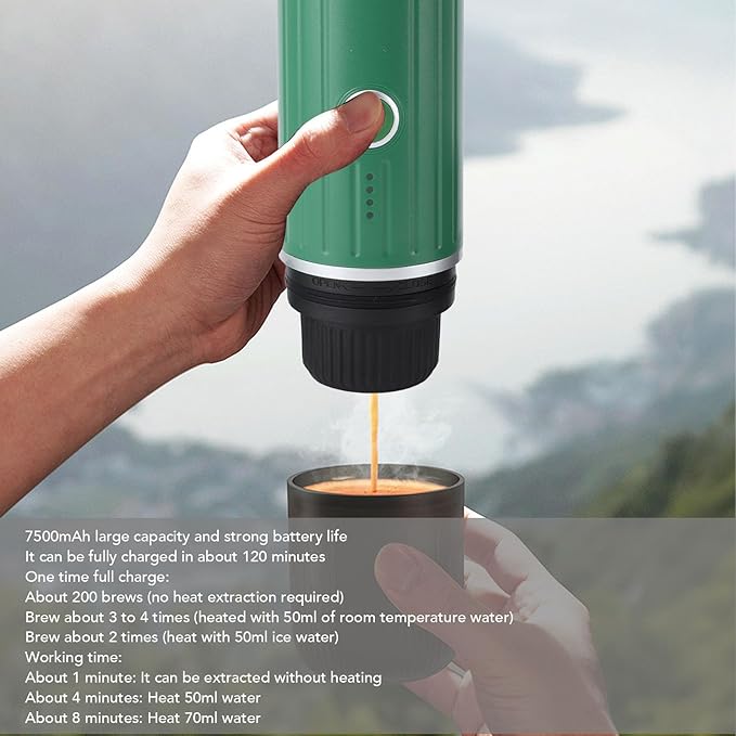 Portable Coffee Concentrate Maker 19 Bar Pressure | High Oil Extraction for Rich Flavor | Mini Coffee Machine for Home/Travel/Office | Fast Heating &amp Rechargeable (Green)