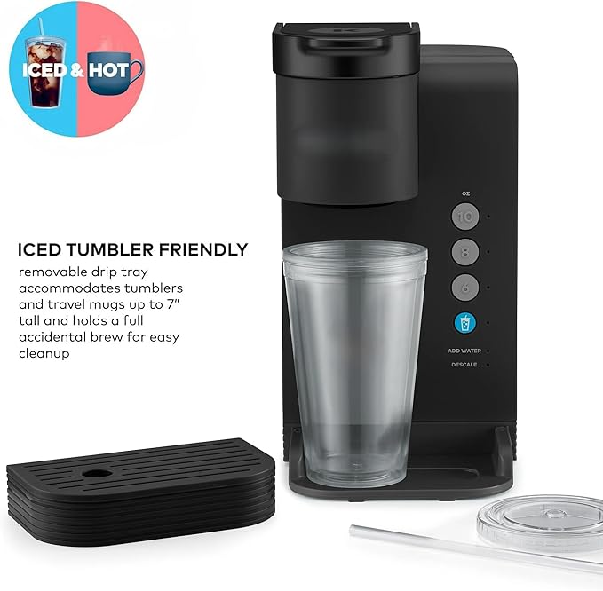 KeurigK -Express Essentials Plus Iced &amp Hot Single Serve Brewer Adjustable Temp Brew Over Ice Pods Compatible Coffee Maker (Black)