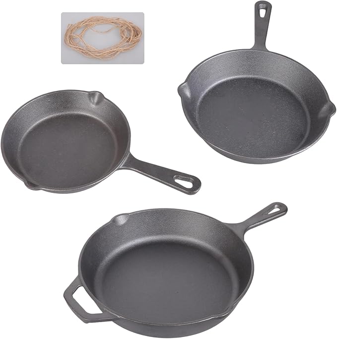 3Piece Set Heavy-Duty Professional Restaurant Chefs PreSeasoned Pan Cookware Set 6 8 10
