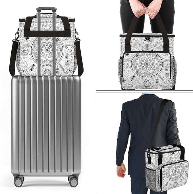 Grey Ethnic Aztec Coffee Maker Carrying Bag Magic Circle Travel Storage Bag Compatible with K-Mini or K-Mini Plus Single Serve Coffee Brewer Carrying Case with Multiple Pockets &amp Shoulder Strap