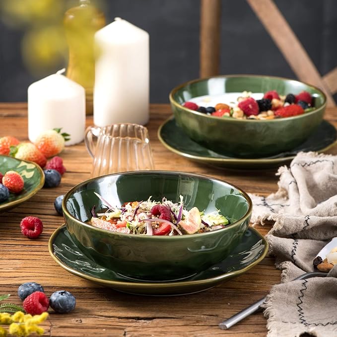 Vicrays 18-Piece Ceramic Dinnerware Set Service for 6 Includes 6 Dessert Plates 32oz Pasta Bowls 12oz Coffee Mug Set Microwave Oven and Dishwasher Safe