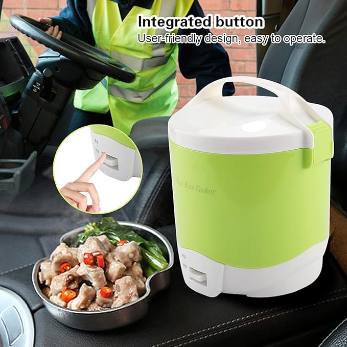 Zerodis Portable Rice CookerElectric 24V 180W 1.6L Multifunctional Food SteamerNonstick CoatingKeeps Food Warm for Office WorkersStudentsTravel Camping (Green)