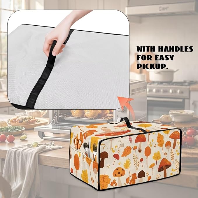 Fallen Leaves Mushroom Toaster Oven Cover Waterproof Air Fryer Compatible for Air Fryer/French Door 360 Air Fryer Toaster Oven Combo With Organizing Side Pockets