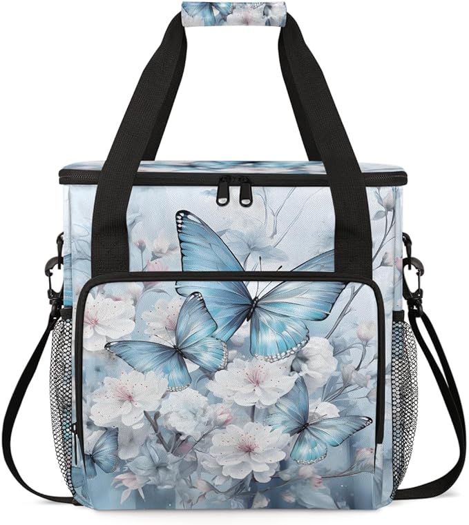 Flowers Butterfly Coffee Maker Carrying Bag Abstract Butterfly Travel Storage Bag Compatible with K-Mini or K-Mini Plus Single Serve Coffee Brewer Carrying Case with Pockets &amp Shoulder Strap