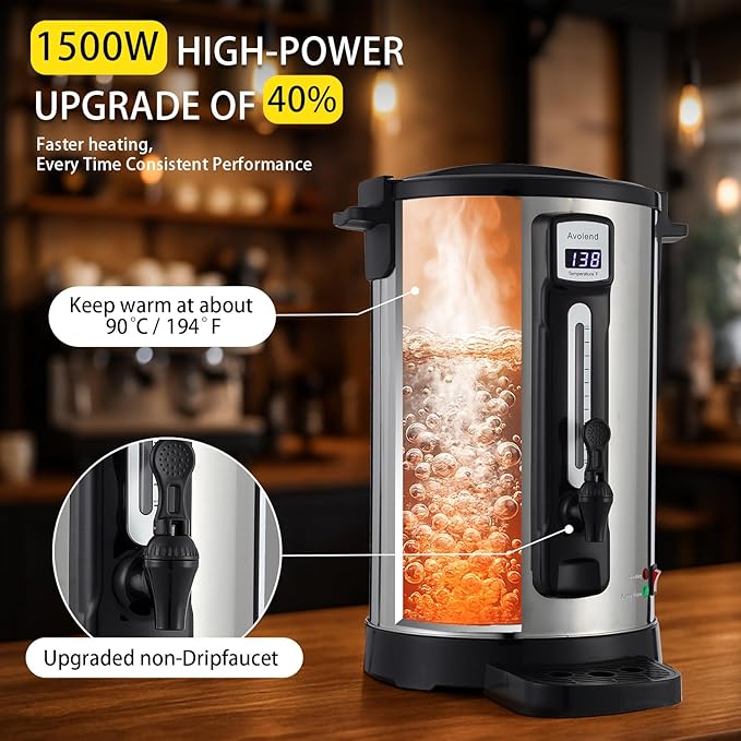 50-Cup Commercial Coffee Urn Double-Wall Stainless Steel Coffee Maker with Adjustable Temperature Control &amp Keep Warm 10L Large Coffee Pot for Catering Events and Offices