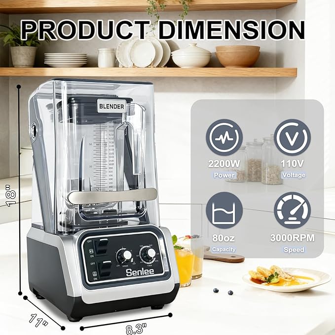 Commercial Blender for Smoothies 2200W With Quiet Shield80oz BPA-Free Pitcher for ShakesSelf-Cleaning &amp Ice Crush Pro6-leaf Stainless Steel BladeSmoothie &amp Shake Maker for Restaurants Kit