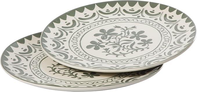 Bloomhouse - 2-Time Oprah’s Favorite Things - Valencia Flor 2 Piece 13” Serving Platter Set Stoneware Platters Mediterranean Floral Decal Design Microwave &amp Dishwasher Safe Fern Green