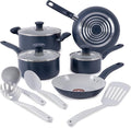 T-Fal Ceramic Nonstick Cookware Set Oven Safe Up to 350ºF 12-Piece Includes Stockpot Frying Pans Utensils Ceramic Pots and Pans Set Dark Blue