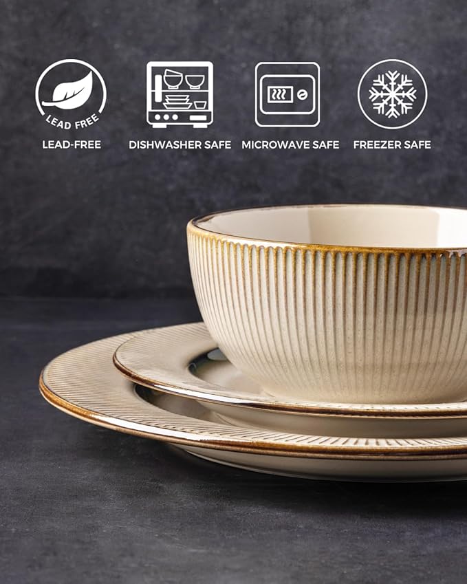 GBHOME Ceramic Dinnerware Sets 18 Piece Embossed Elegant Stoneware Plates and Bowls Sets Housewarming Wedding Gift | Dishwasher &amp Microwave Safe | Dishes Set Service for 6