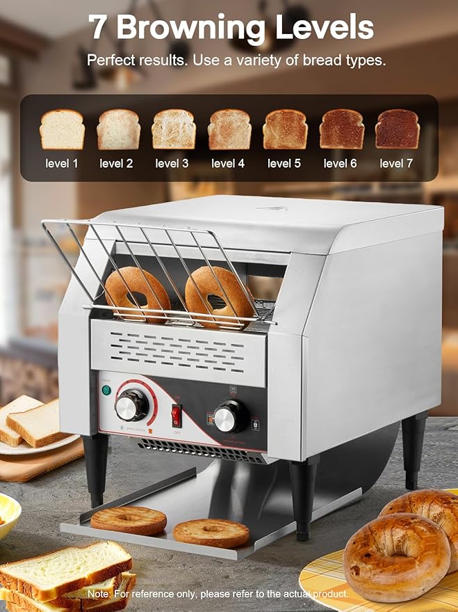 Commercial Conveyor Toaster 350 Slices/Hour Electric Stainless Heavy Duty Restaurant Toaster with Dual Heating Tube 7 Browning Levels for Bagel Restaurant Bakery Cafe Silver