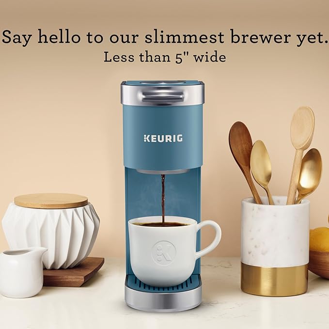 Keurig K-Mini Plus Single Serve K-Cup Pod Coffee Maker with 6 to 12oz Brew Size Stores up to 9 K-Cup Pods Travel Mug Friendly Evening Teal