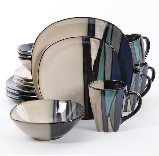 Gibson Elite Althea 16-Piece Teal Reactive Glaze Dinnerware Set – Service for 4 Durable Stoneware Plates and Bowls