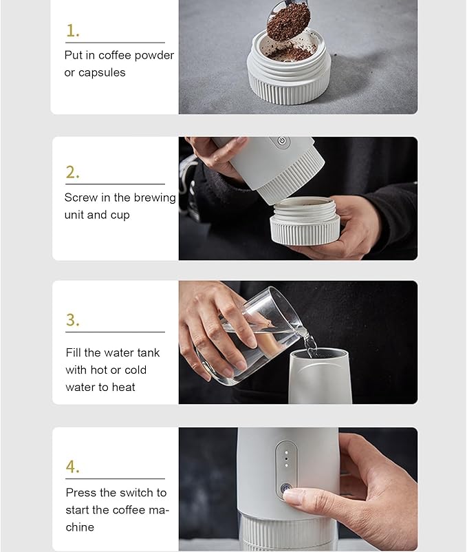 aqxreight Coffee Machine Portable Automatic Electric Heating Coffee Maker for Home Travel UseFor With Interface of Charging With Can Life Long Lasting Battery About Charge (powder version)