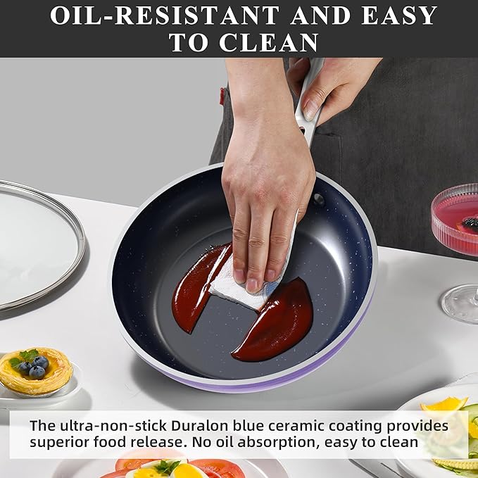 Nuwave Healthy Duralon Blue Ceramic Nonstick Cookware Set Diamond Infused Scratch-Resistant PFAS Free Dishwasher &amp Oven Safe Induction Ready &amp Evenly Heats Tempered Glass Lids &amp Stay-