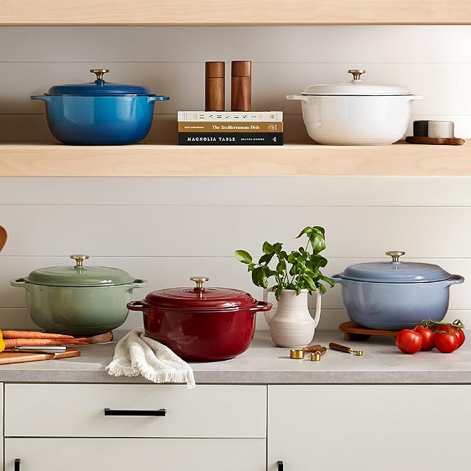 Best Choice Products Non-Stick Pot &amp Pan Cookware Set Cast Iron 2Qt Skillet W/Lid 10 Grill Or Griddle Pan W/Press 6Qt Enameled Dutch Oven Non-toxic For Cooking &amp Grilling - Sage