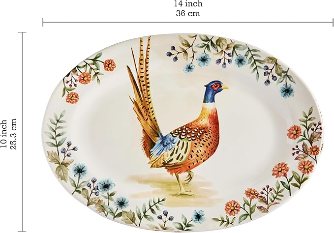 Bico Autumn Birds 16 plus 14 inch Oval Platters Set Set of 2 Microwave and Dishwasher Safe for Serving Fish Chicken Turkey