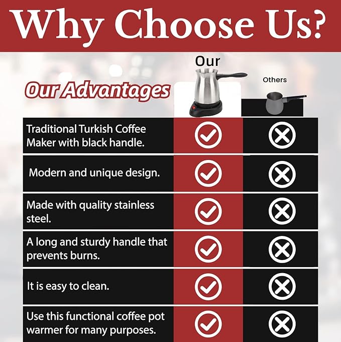 Turkish Coffee Maker Stainless Steel 600ml Electric Turkish Coffee Machine Arabic &amp Greek &amp Turkish Electric Coffee Maker Machine Pot Warmer Kettle 5 to 6 Cups Capacity for Home Travel