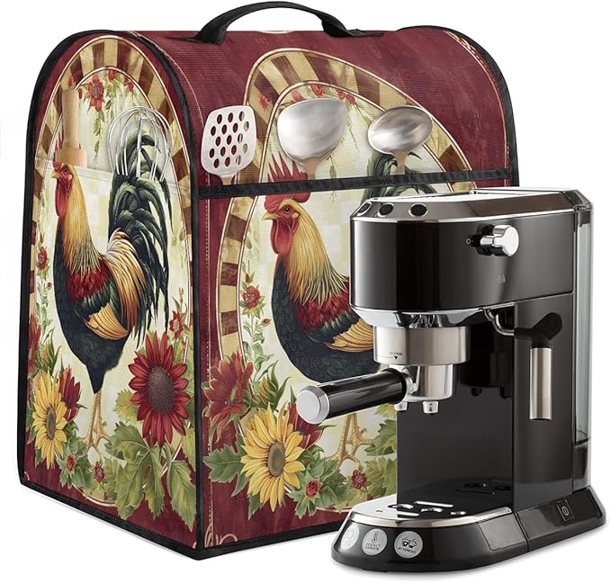 Kitchen Aid Mixer Cover Rooster Chicken Flower Vintage Stand Mixer Cover Compatible with 6-8 Quarts Stand Mixers Dust Covers with Zipper Pocket Foldable Washable Kitchen Aid Organizer Bag