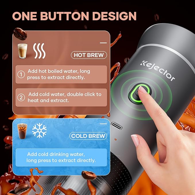 kejector Portable Coffee Maker Espresso Machine for Travel Nano Car Coffee Maker Compatible with Ground Coffee &amp Capsule for RV Hiking Camping Office Travel Espresso Maker Electric Coffee Machin
