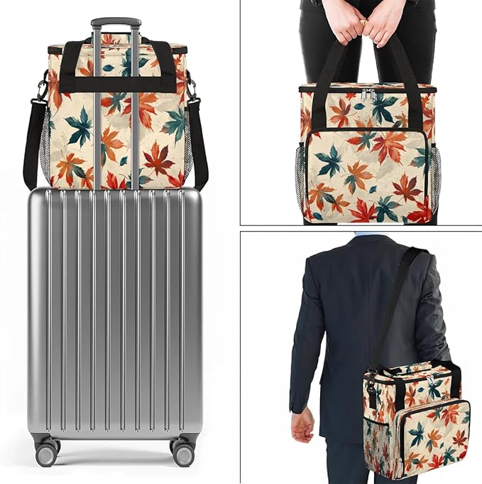 Maple Leaves Print Coffee Maker Carrying Bag Compatible with K-Mini or K-Mini Plus Portable Single Cup Coffee Maker Case with Pockets for K Cup Pods
