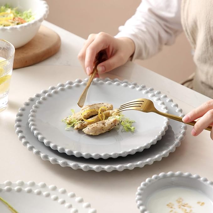 Ceramics Dinner Sets22 Pieces Creativity Pearl Edge Porcelain Dinnerware Set|Steak Plate and Cereal Bowl for Family Gathering and Wedding Gifts