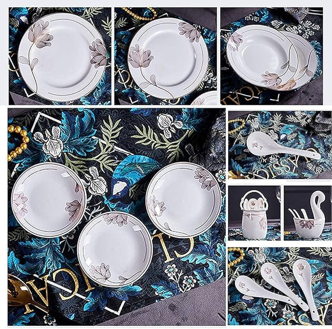 Porcelain Dinnerware Set Line Drawing Petal Decoration Bone China Tableware SetDishes/PlateCeramic DinnerFine China DinnerwareDishwasher Microwave SafeB58 Pieces Serve 10 People