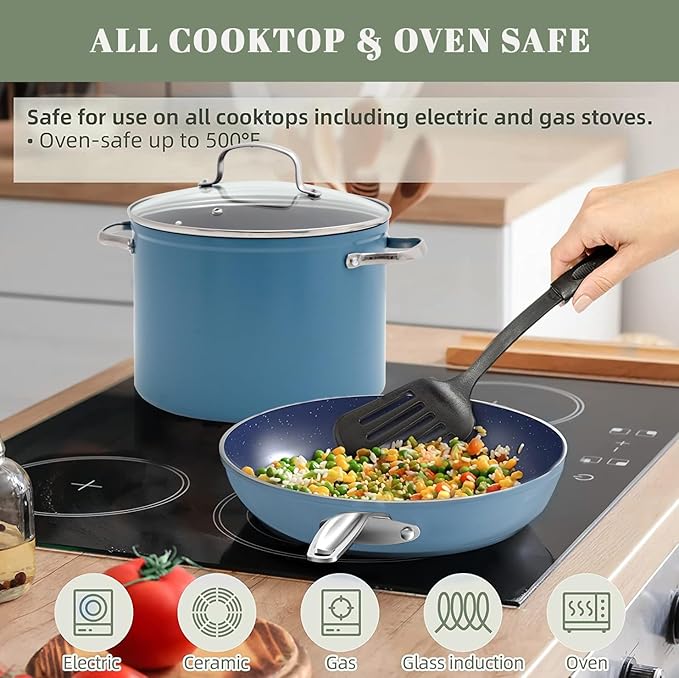 Nuwave 12pc Forged Lightweight Cookware Set G10 Healthy Duralon Ceramic Ultra Non-Stick Coating Vented Tempered Glass Lids Stay-Cool Handles Induction-Ready &amp Works on All Cooktops PFAS Free