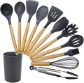 Kn020 11 in 1 Wooden Handle Silicone Non-Stick Spatula Spoon Kitchen Tool + Bucket Set Cookware Set Cookware Picnic Boiler Cookware