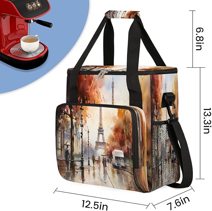 Eiffel Tower Painting Coffee Maker Travel Bag for K-Mini or K-Mini Plus Single Serve Coffee Brewer Portable Storage Tote Case for Tarvel
