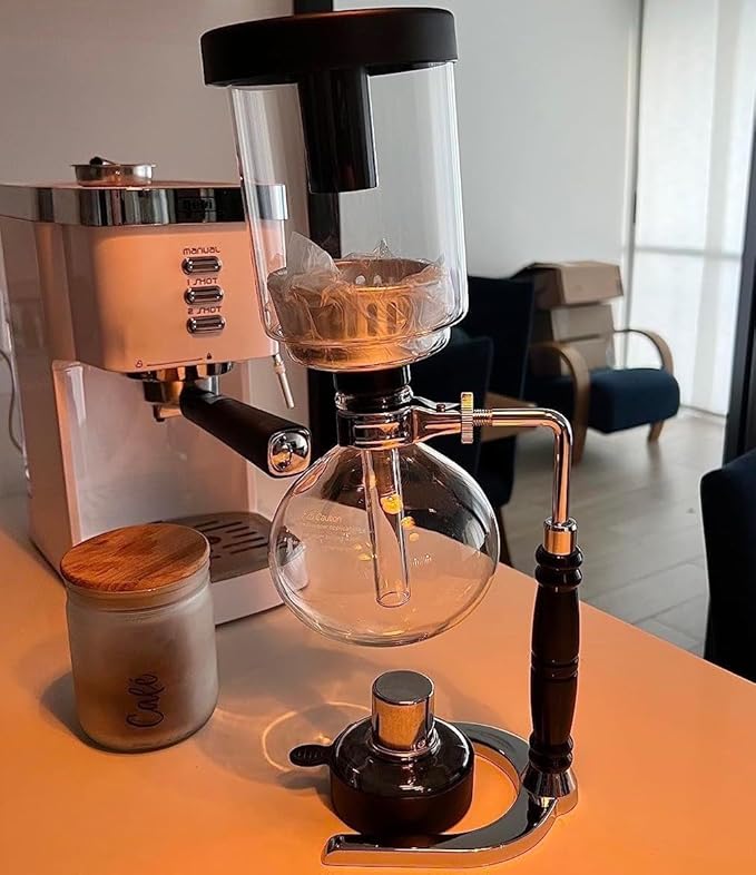 Generic 5-Cup Siphon Coffee Maker BS Glass Syphon Coffee Pot Vacuum Coffee Maker Retro Vintage Siphon Coffee Brewer 600ml Capacity with Stainless Steel Bracket Base Clear HWN853