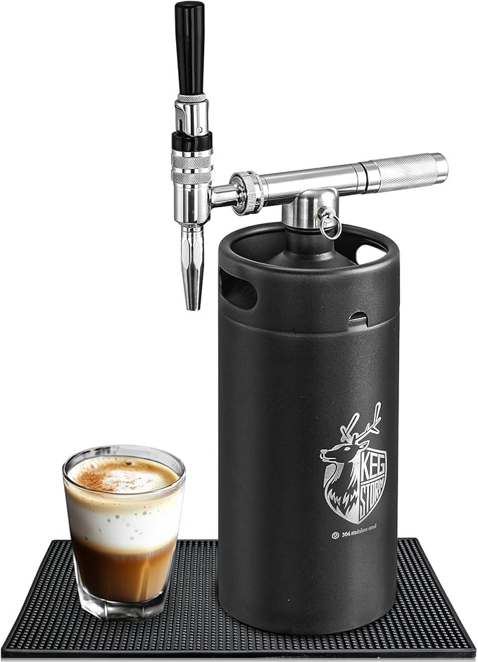 Stainless Steel 128 oz （3.8L）Nitro Cold Brew Coffee Maker - Portable Mini Keg System - with Stout Creamer Faucet Large Home Keg - Collapsible Funnel &amp Drip Mat