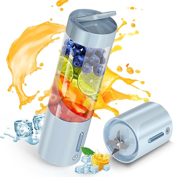 Portable Personal Blender for Fresh Juice Shakes and Smoothies - 16 Oz Mini Small Blender Bottle Cup with 6 Blades USB Rechargeable BPA Free for Kitchen Travel Office Gym