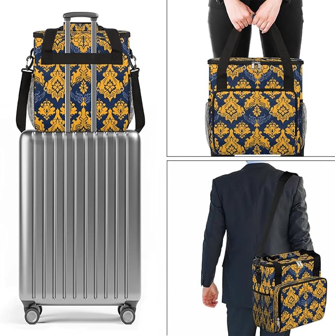 Elegant Ethnic Pattern Coffee Maker Carrying Bag Compatible with K-Mini or K-Mini Plus Portable Single Cup Coffee Maker Case with Pockets for K Cup Pods