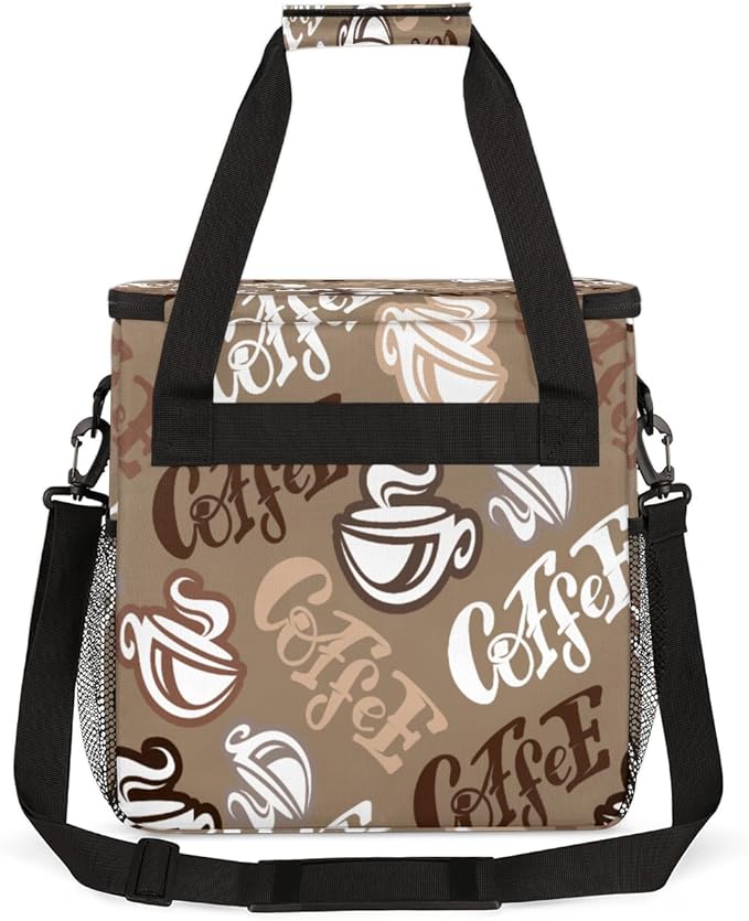 Coffee Time Coffee Maker Carring Bag Hand Drawn Coffee Travel Carrying Storage Tote Bag Compatible with Keurig K-Mini or K-Mini Plus Portable Single Serve Coffee Brewer Case with Pockets for K-cup Pod