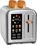 SEEDEEM Toaster 2 Slice Touch Control Stainless Toaster LCD Display 50% Faster Heating Speed 1.4'' Wide Slots More Timer Functions Removable Crumb Tray 1350W Silver Metallic