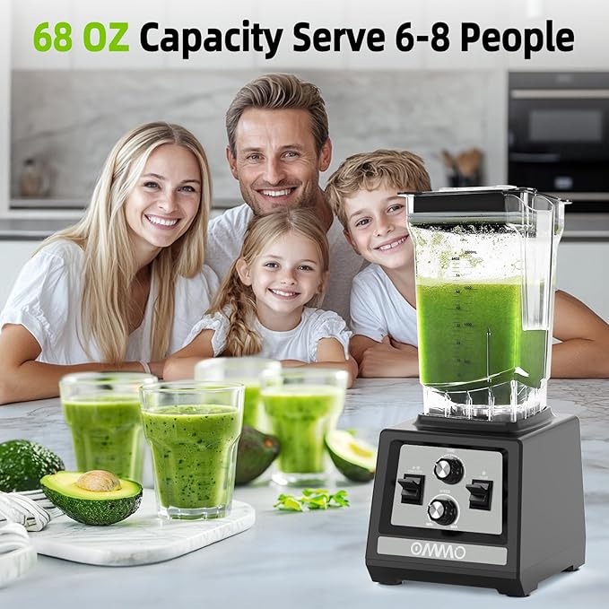 OMMO Blender for Smoothies: 1800W Peak Blenders for Kitchen 68oz BPA-Free Pitcher Timer &amp Speed Control 6 Stainless Steel Blades Dishwasher Safe Blender for Ice Crush/Smoothies/Frozen Drinks/G