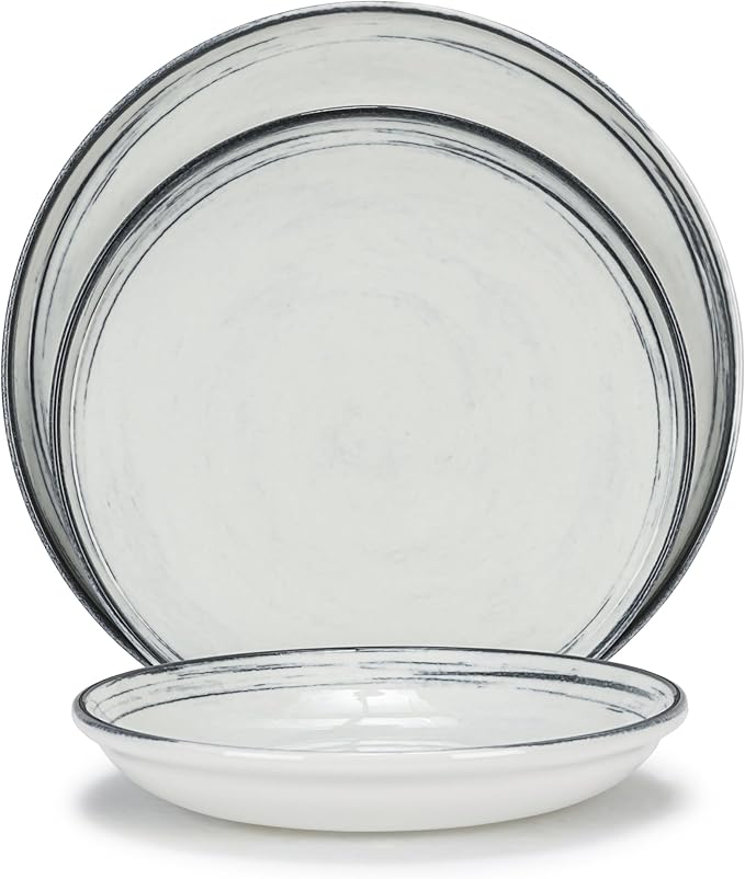 French Home 12-Piece Dinnerware Set – Water's Edge Porcelain Plates and Bowls – Elegant Lead-Free Stoneware Set for Everyday Use