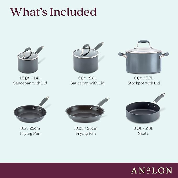 Anolon Advanced Home Hard Anodized Nonstick Cookware/Pots and Pans Set 9 Piece - Moonstone
