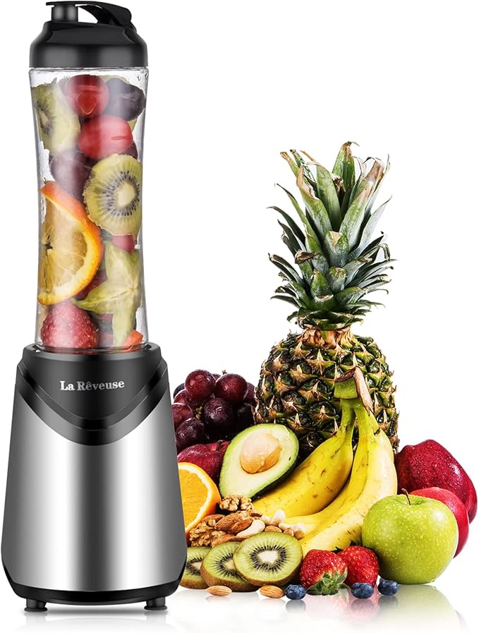 La Reveuse 300W Personal Size Blender (Silver) + La Reveuse 2-Cup Mini Food Chopper (Metallic Grey)