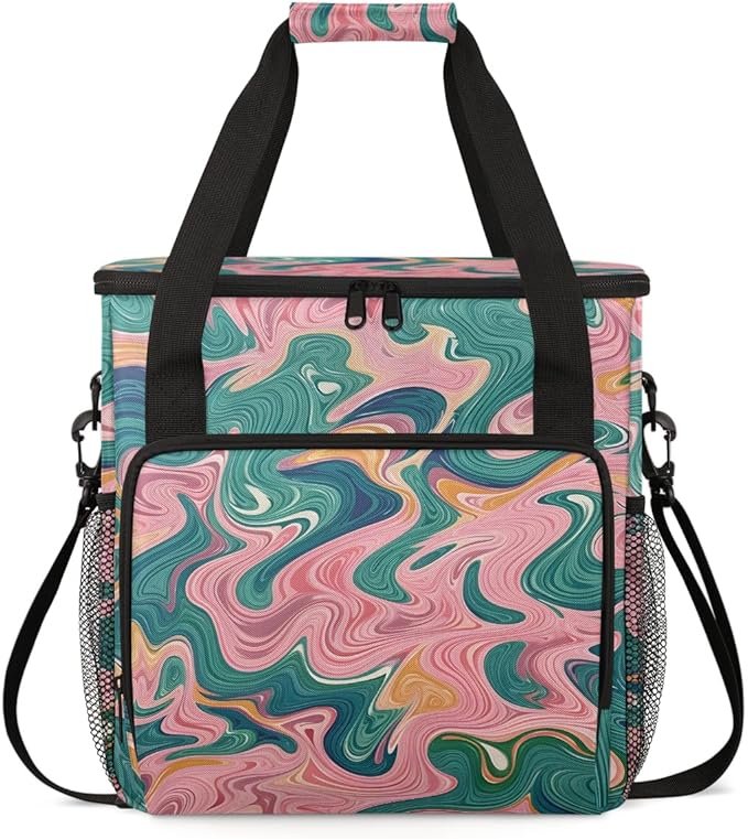 Tie Dyeing Coffee Maker Carrying Bag Pink Green Portable Travel Storage Tote Bag Compatible with K-Mini or K-Mini Plus Single Serve Coffee Brewer Carrying Case with Multiple Pockets &amp Shoulder S