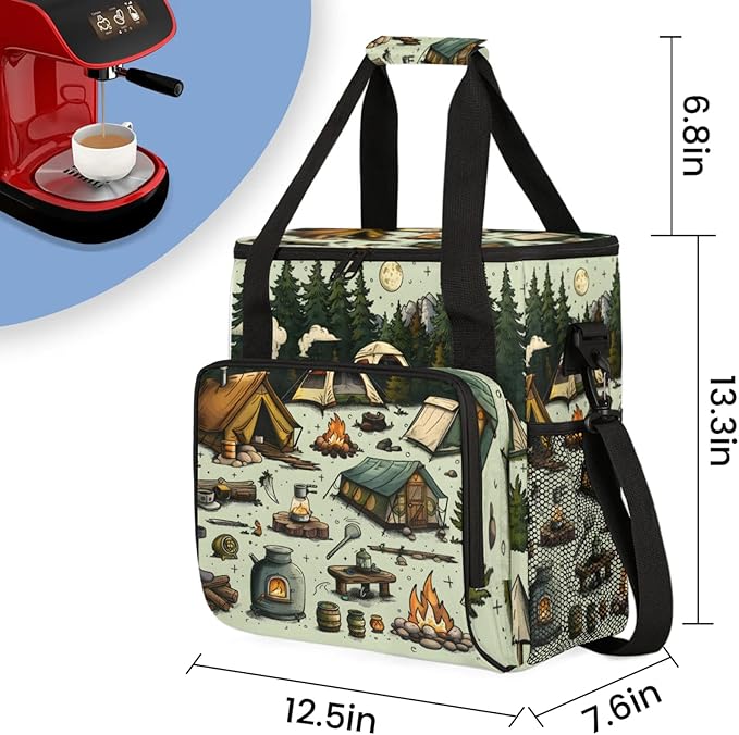 Camping Coffee Maker Travel Bag for Keurig K-Mini/K-Mini Plus Insulated Waterproof Tote with Pockets for K-Cup Portable Single-Serve Brewer Case