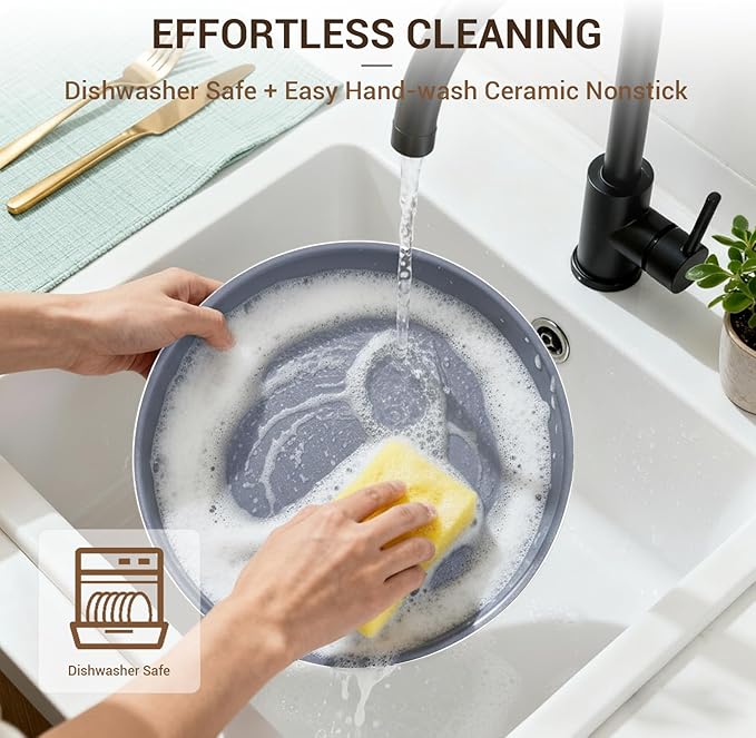 Ammeloo Ceramic Pots and Pans Set Non Stick Non Toxic Cookware Set with Removable Handles 18 Pcs Healthy Kitchen Cooking Set Induction Ready Dishwasher &amp Oven Safe PFAS PFOA &amp PTFE Free