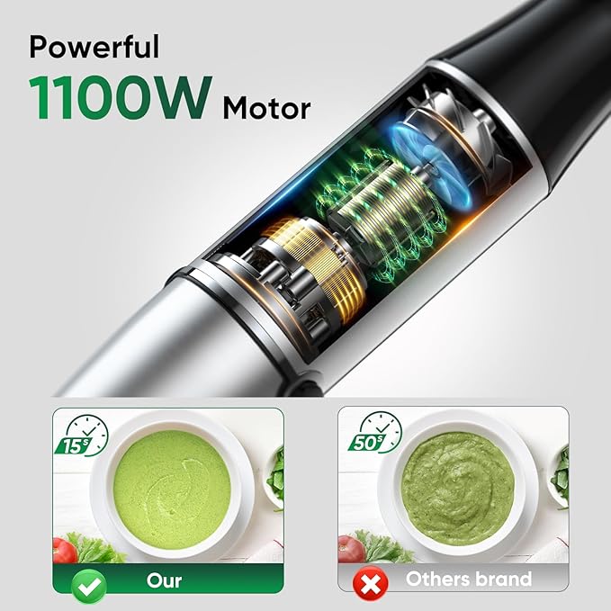 5 IN 1 Immersion Blender Handheld Set 1000W Heavy Duty Hand Blender with Milk Frother Beaker Whisk Chopper