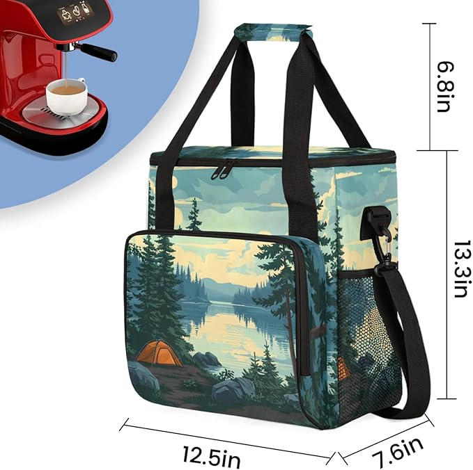 Forest Camping Coffee Maker Travel Bag for Keurig K-Mini/K-Mini Plus Insulated Waterproof Tote with Pockets for K-Cup Portable Single-Serve Brewer Case